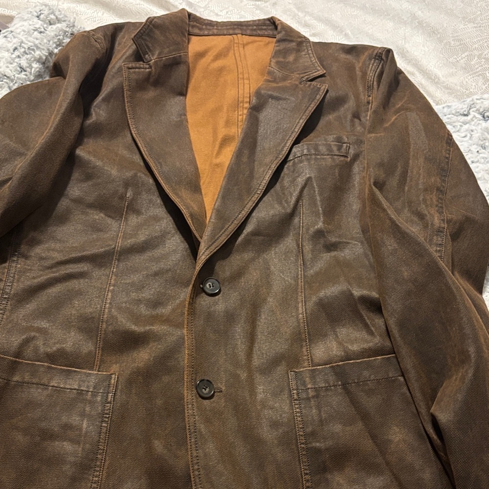 Alan Flusser Distressed Brown Leather Jacket